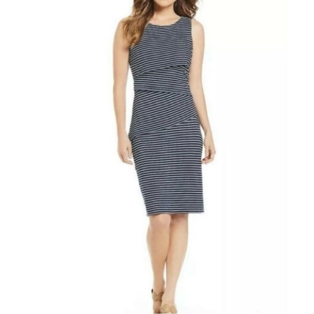 J. McLaughlin Blue and White Sleeveless Tiered Stripe Dress